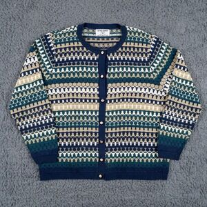 VTG Alfred Dunner‎ Sweater Womens Mendium Blue Cardigan Made in USA